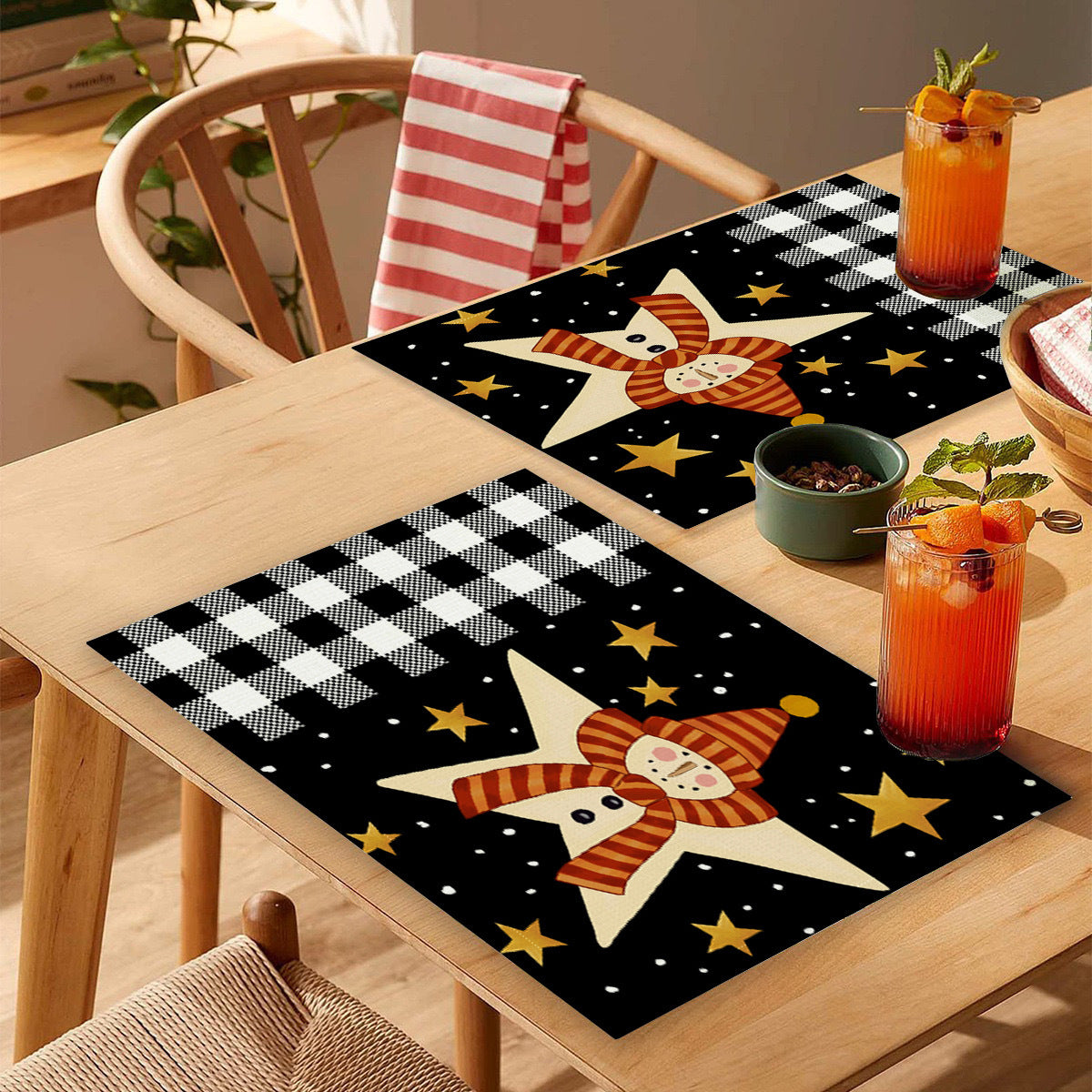 Wholesale 10pcs/pack Household Christmas Linen Printed Placemats Christmas Dining Table Non-Slip Heat Insulation Mats Wholesale Western Dining Table
